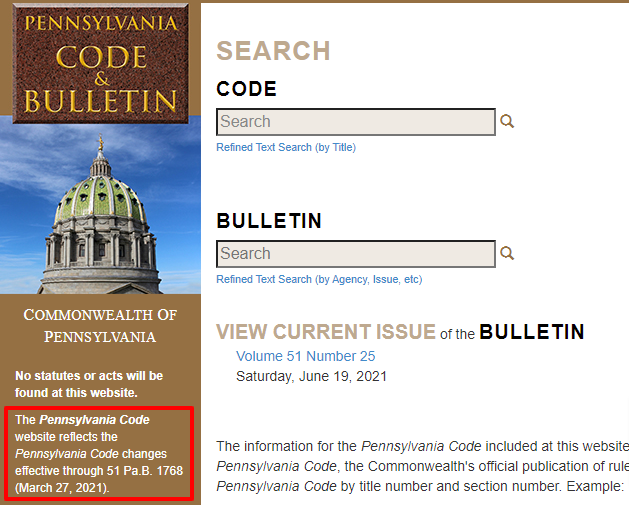 Using the PA Bulletin’s List of Pa. Code Chapters Affected Jenkins